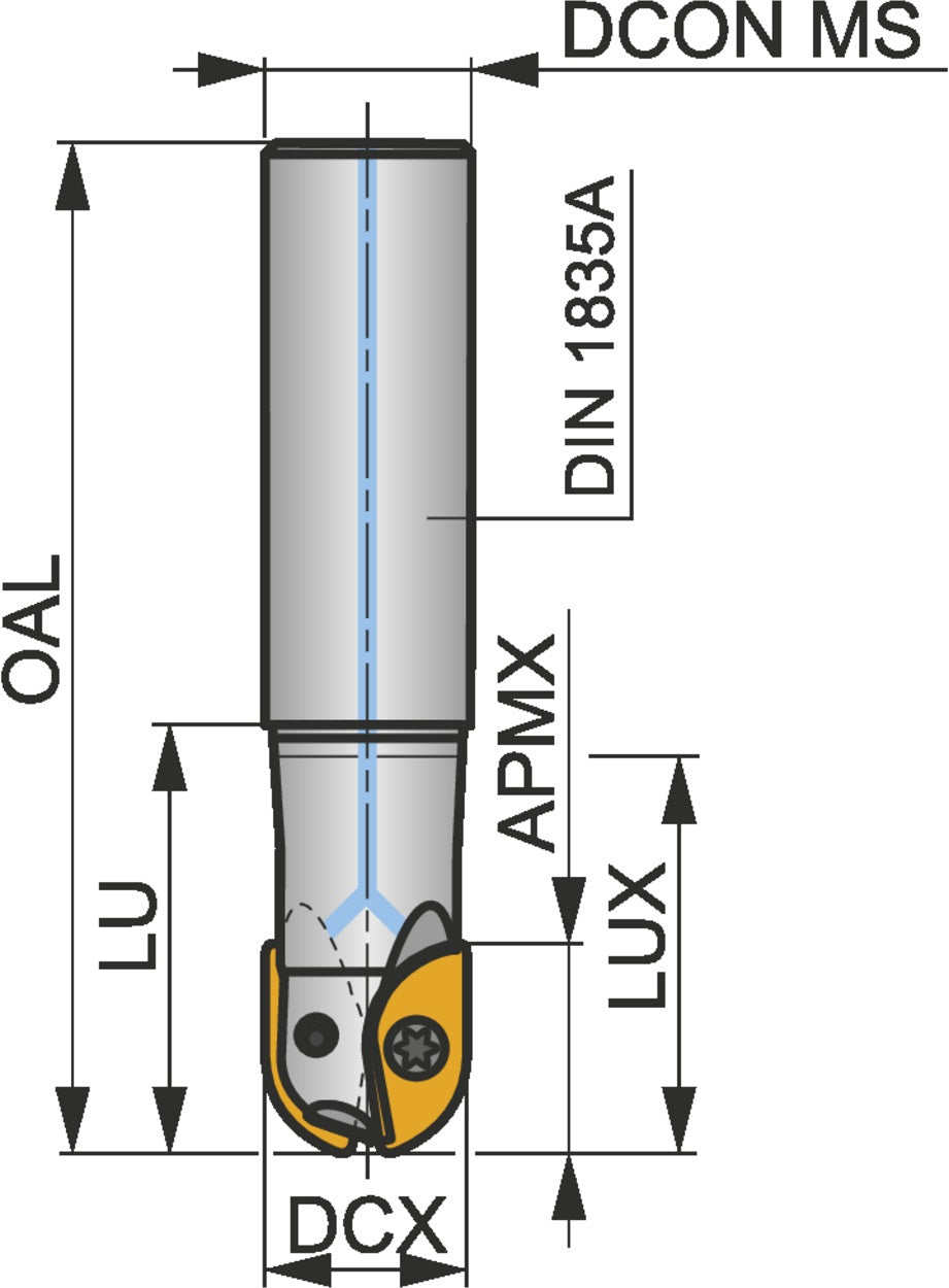 PRAMET Kopierfräser ISO 12L2R025M08-SZP12: Ø12 mm, M8, 25 mm Überstand