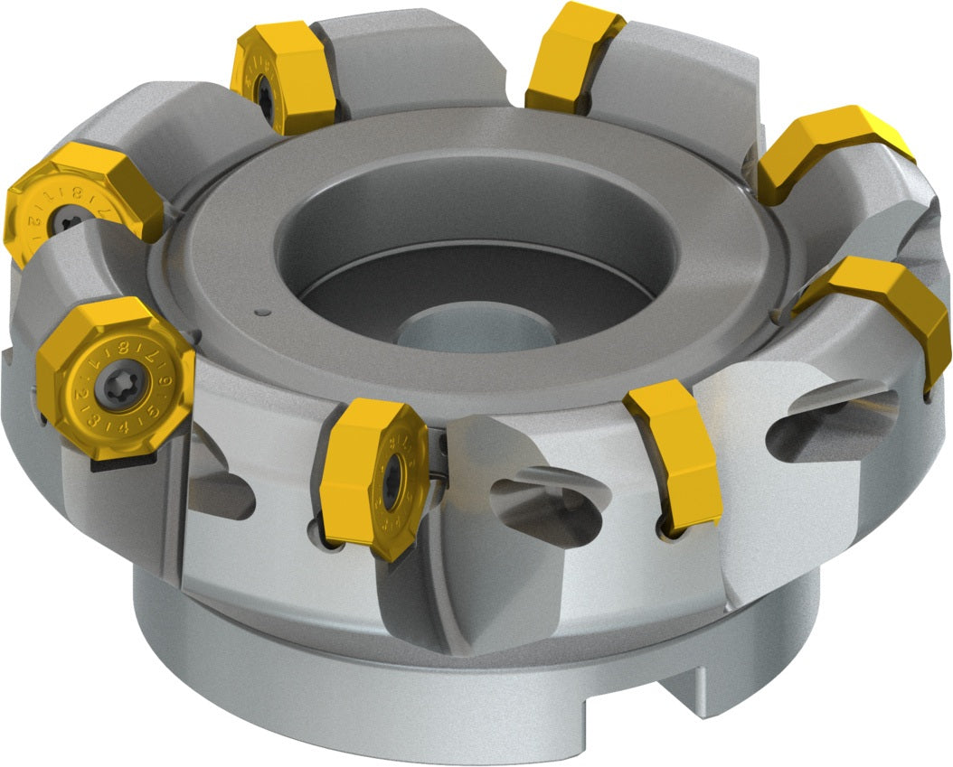 PRAMET Planfräser ISO 100A08R-S45ON06-C D.32mm Schneid-D.110,8mm – Doppelt negative Geometrie, 8 Wendeplatten