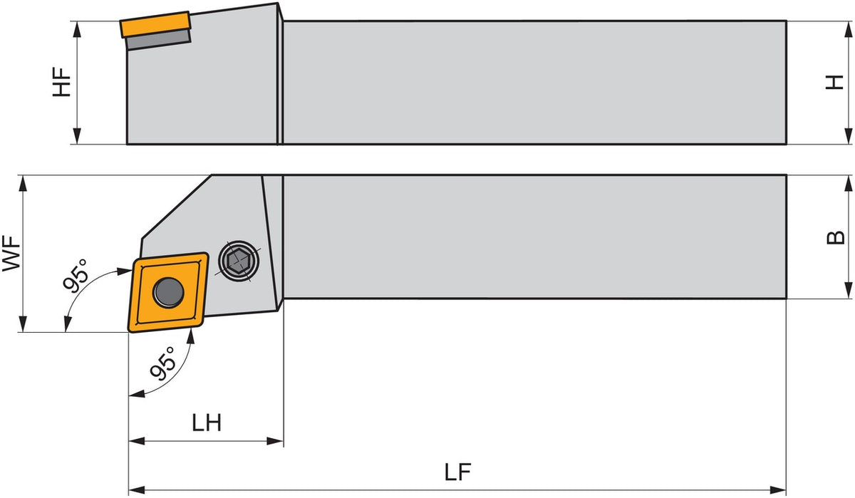 Drehwerkzeughalter ISO PCLNL 2020 K 12 Linkslauf PRAMET – 20 x 20 x 125 mm, Kniehebelklemmung