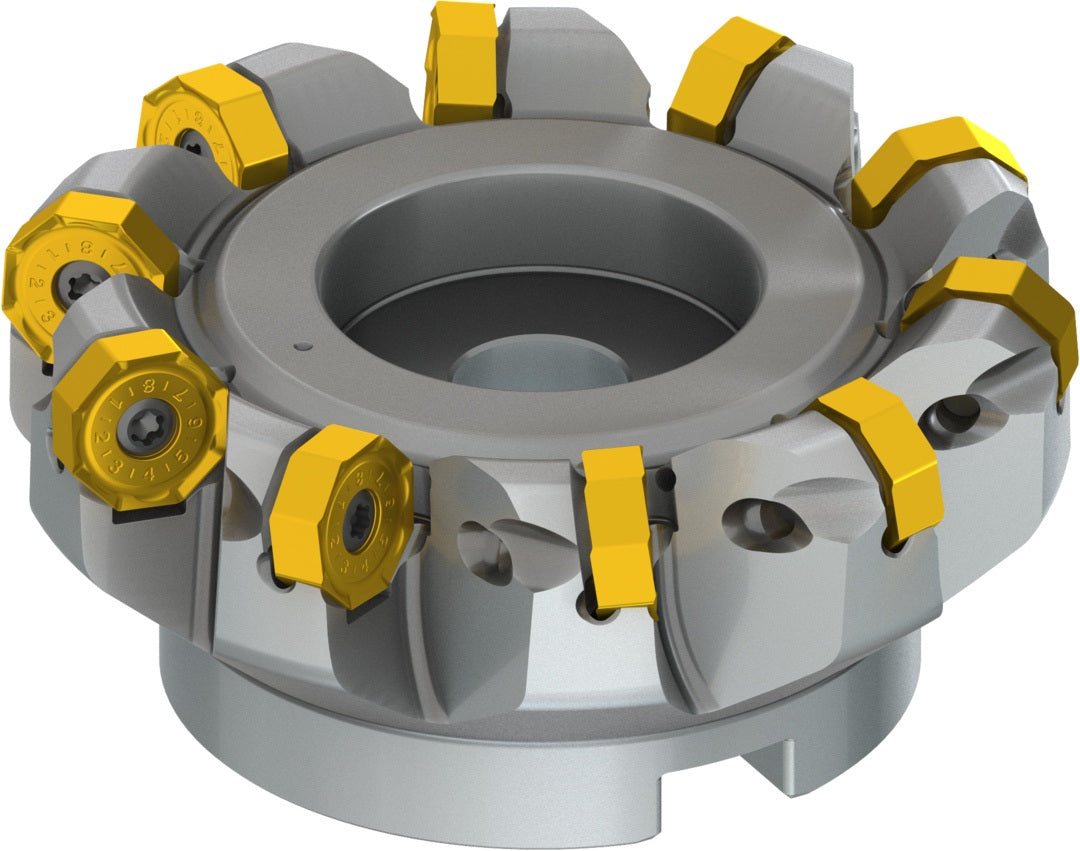 PRAMET Planfräser ISO 100A08R-S45ON06-C D.32mm Schneid-D.110,8mm – Doppelt negative Geometrie, 8 Wendeplatten