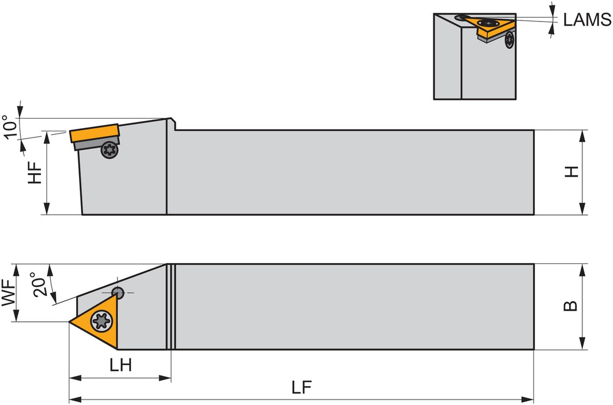 PRAMET Gewindedrehhalter ISO SEL-S 2525 M 22-A Linkslauf 150 mm für Außengewinde