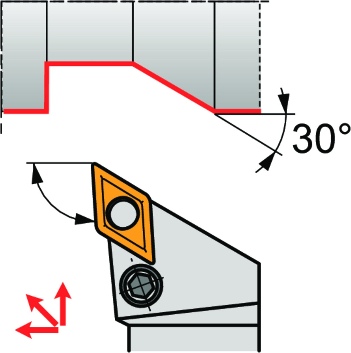 PRAMET Drehwerkzeughalter ISO PDJNL 2020 K 11 – Linkslauf, 125 mm, Kniehebelklemmung