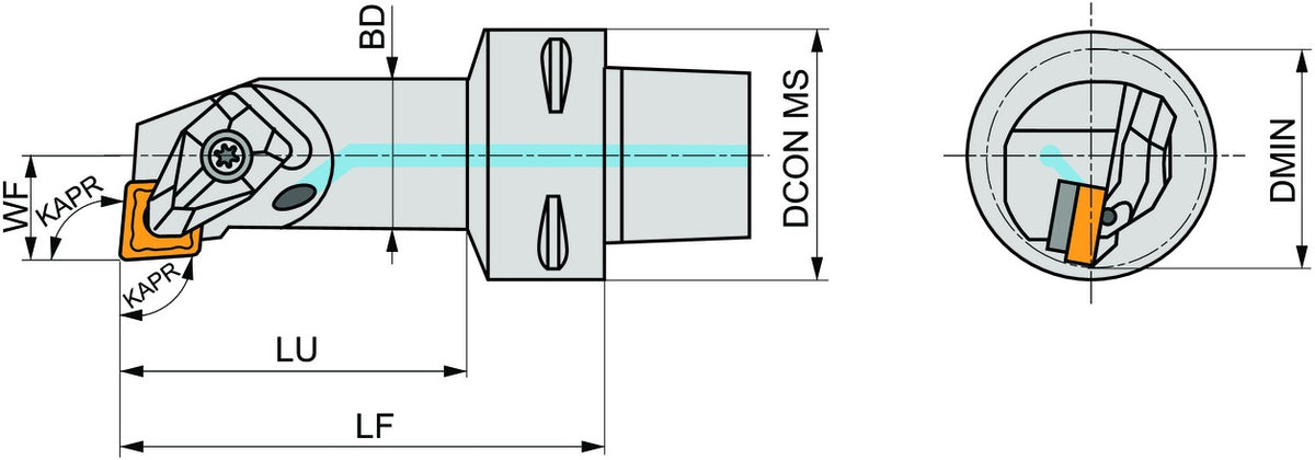 PRAMET Klemmhalter ISO C4-DCLNL-17090-12, 40 mm, mit Polygonkupplung, Linkslauf