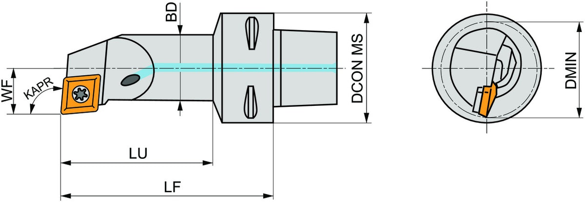 PRAMET Klemmhalter ISO C3-SCLCR-11065-09 D.32mm mit Polygonkupplung Rechtslauf