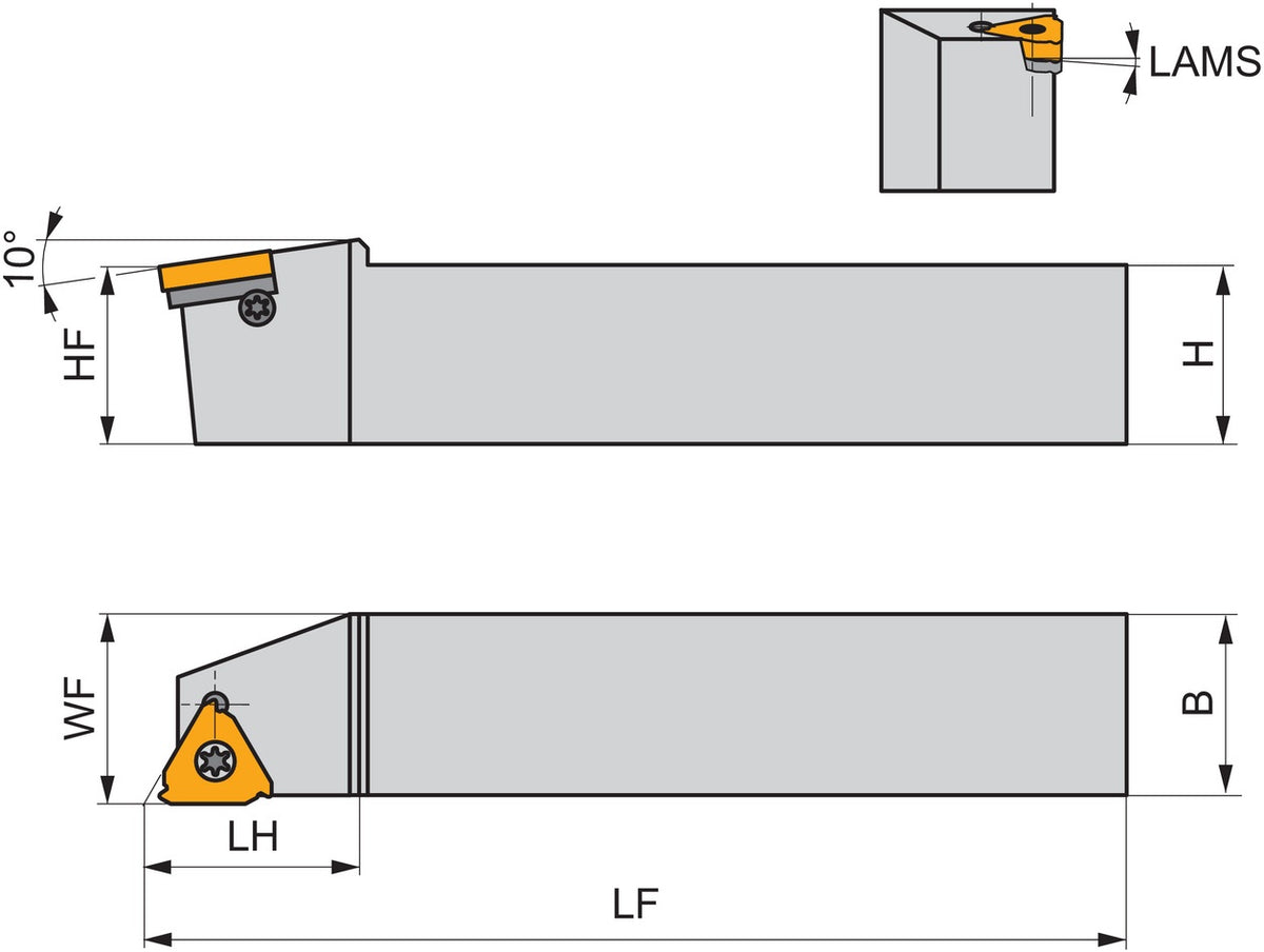 PRAMET Gewindedrehhalter ISO SEL 2020 K 16 – Linkslauf, 20 mm Schaft, 125 mm Länge