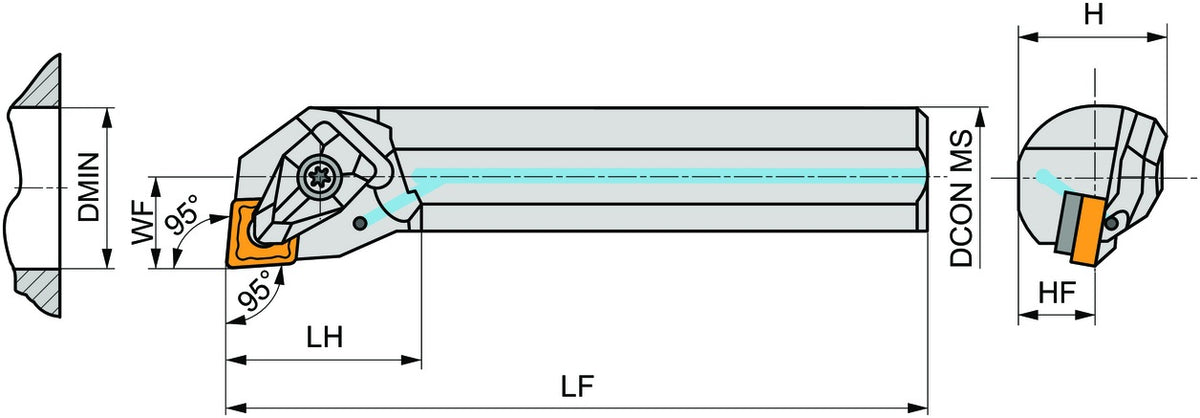 PRAMET Bohrstange ISO A25T-DCLNL 12 D.25mm Linkslauf für 80° Rhombus Wendeschneidplatten