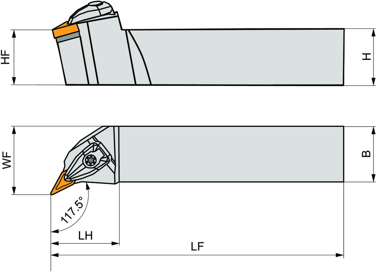 PRAMET Drehwerkzeughalter ISO DVPNL 2525 M 16 – Linkslauf, 150 mm Funktionslänge, doppelt geklemmt