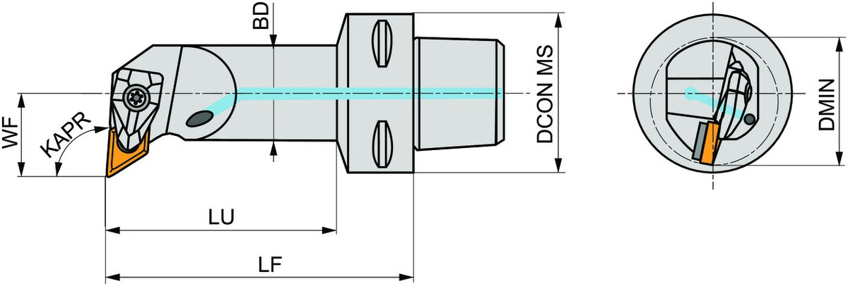 PRAMET Klemmhalter ISO C4-DDUNL-17090-11 D.40mm mit Polygonkupplung für Linkslauf