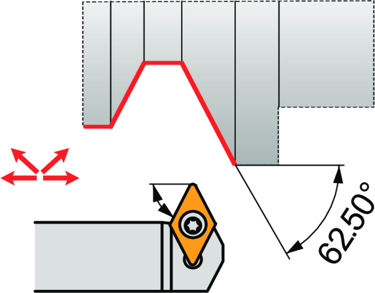 Drehwerkzeughalter ISO SDXCL 1212 K 07-S von PRAMET – Linkslauf, 125 mm Funktionslänge