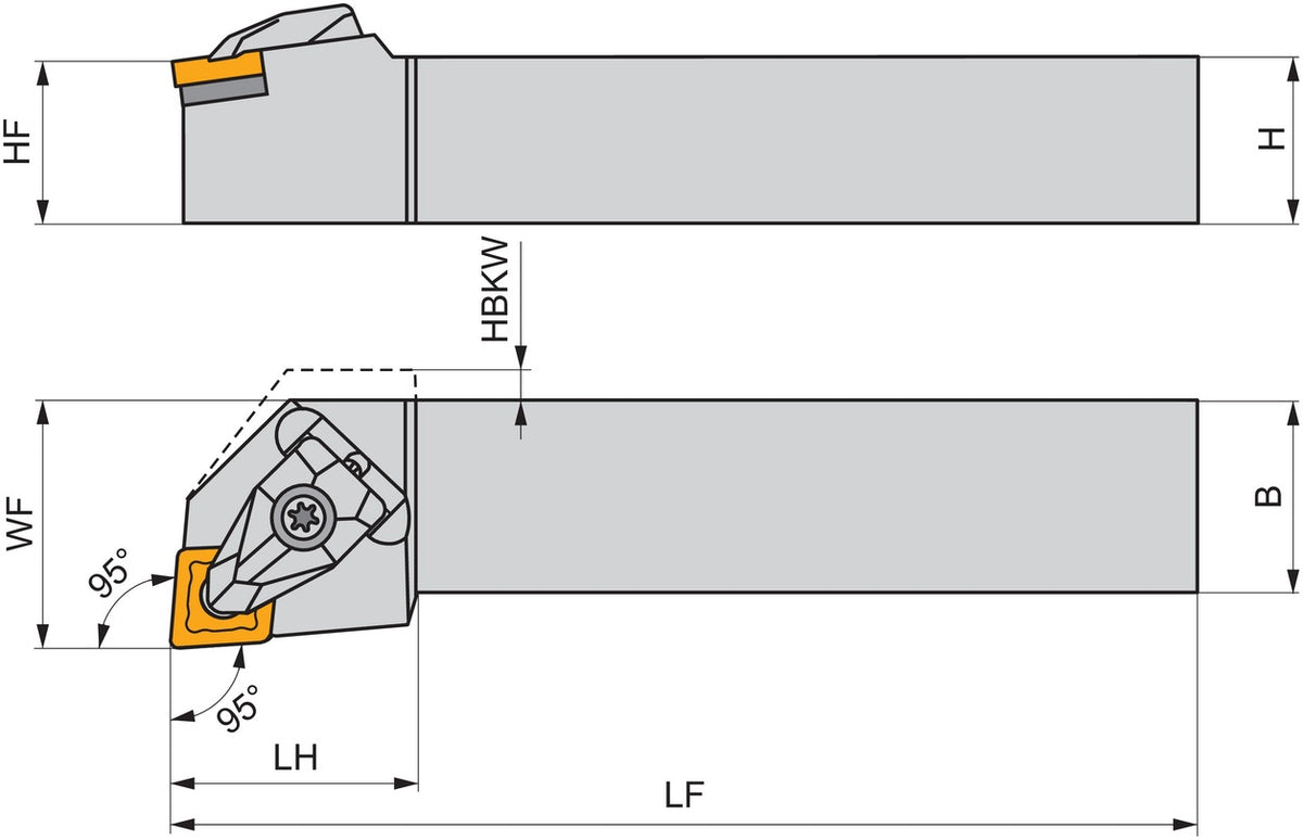 PRAMET Drehwerkzeughalter ISO DCLNL 2020 K 12 – Linkslauf, 125 mm Funktionslänge für 80° Rhombus-Wendeplatten