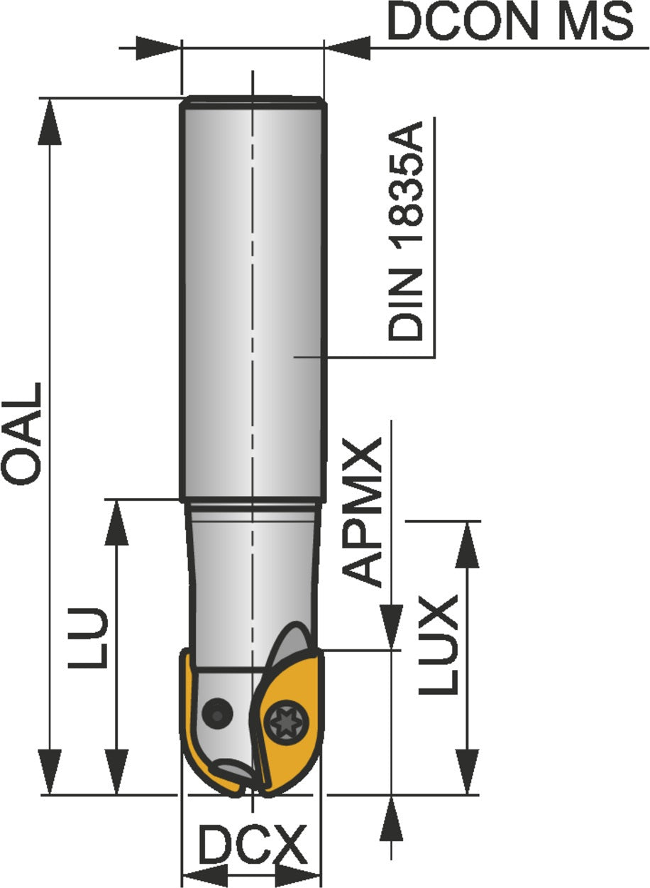 PRAMET Kopierfräser ISO 12L2R025M08-SZP12: Ø12 mm, M8, 25 mm Überstand