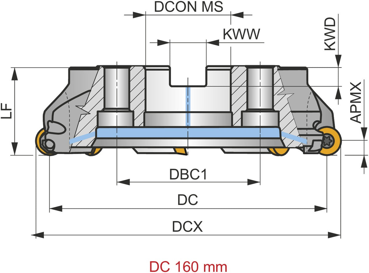PRAMET Kopier-Planfräser ISO 100A06R-SMORC16-C D.32mm mit Wendeplatte, Schneid-D.100mm
