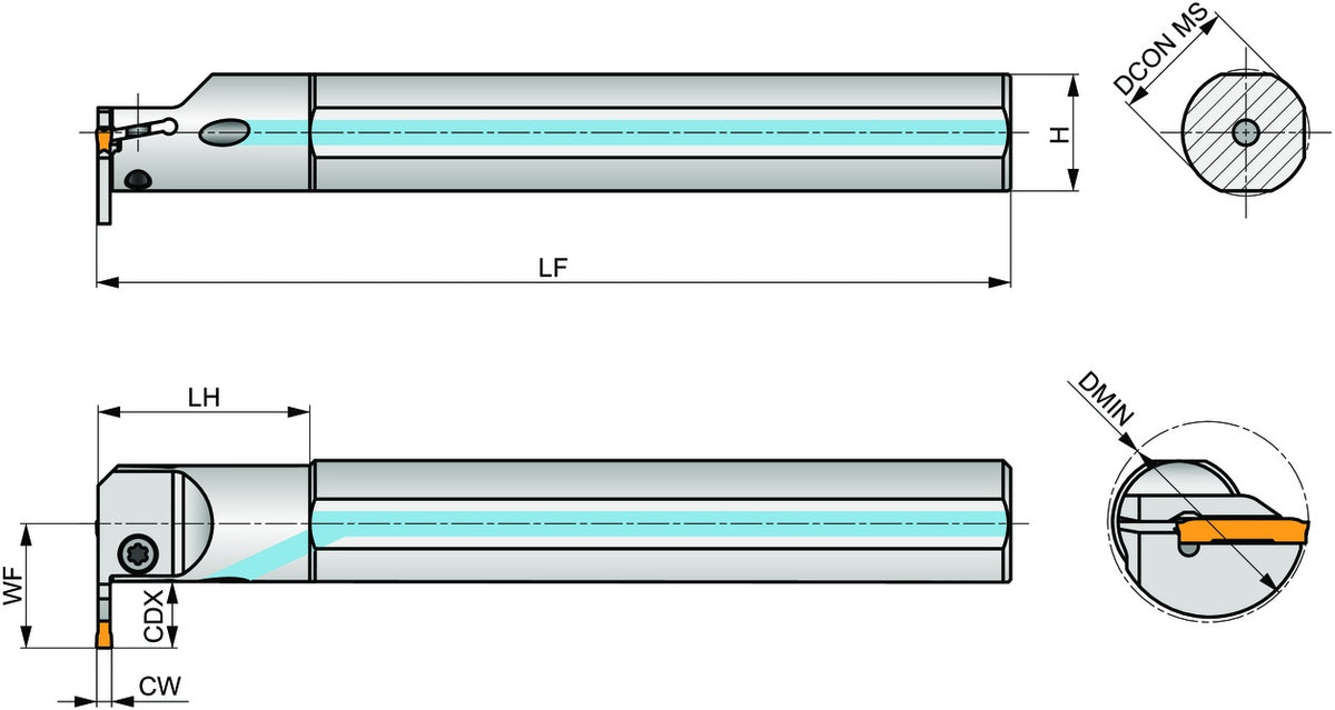 PRAMET Innen-Einstechhalter GL2-A25QGL-06-32, Linkslauf, Ø25 mm, Einstechtiefe 6 mm