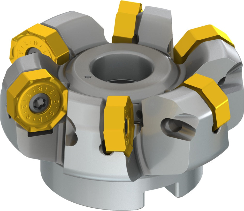 PRAMET Planfräser ISO 100A08R-S45ON06-C D.32mm Schneid-D.110,8mm – Doppelt negative Geometrie, 8 Wendeplatten