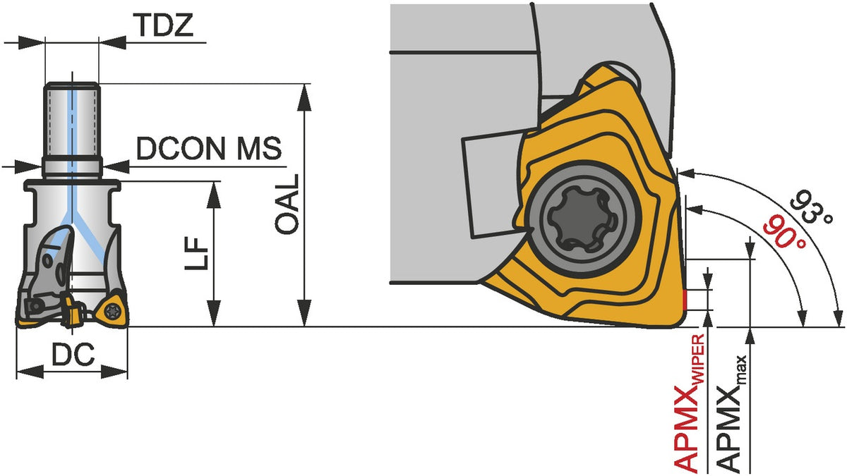 PRAMET Schulterfräser ISO 16A2R025M08-SWN04C-C: Ø16 mm, 90°, M08, für Plan- und Kopierfräsen