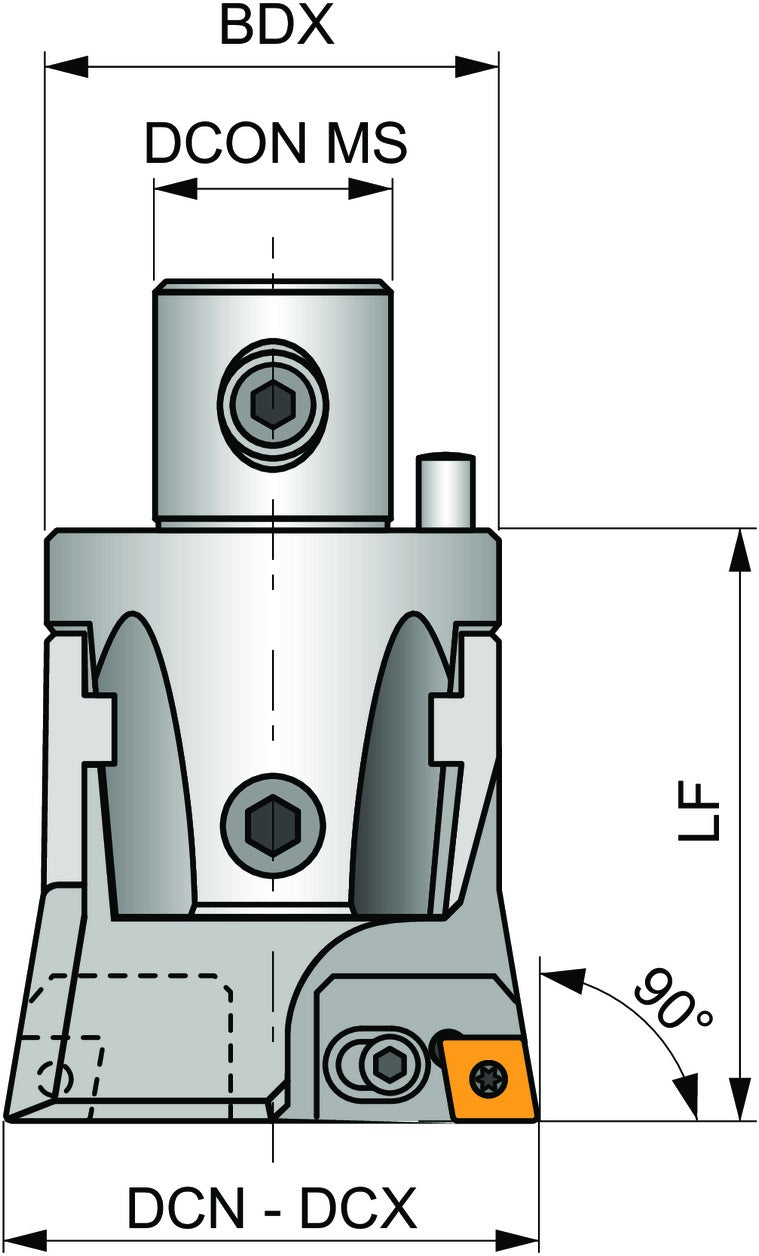 PRAMET Schruppwerkzeug ISO D 06890 300, 36 mm Aufnahme, 80–102 mm Schneidbereich, 90° Anstellwinkel