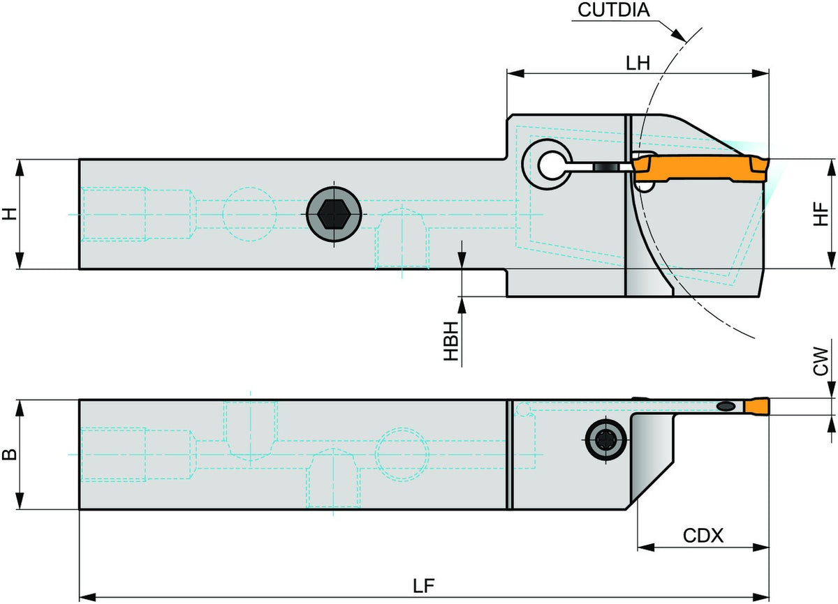 PRAMET Außendrehhalter ISO GL2-A2020KFL-20-80 Einstechtiefe 20 mm Linkslauf
