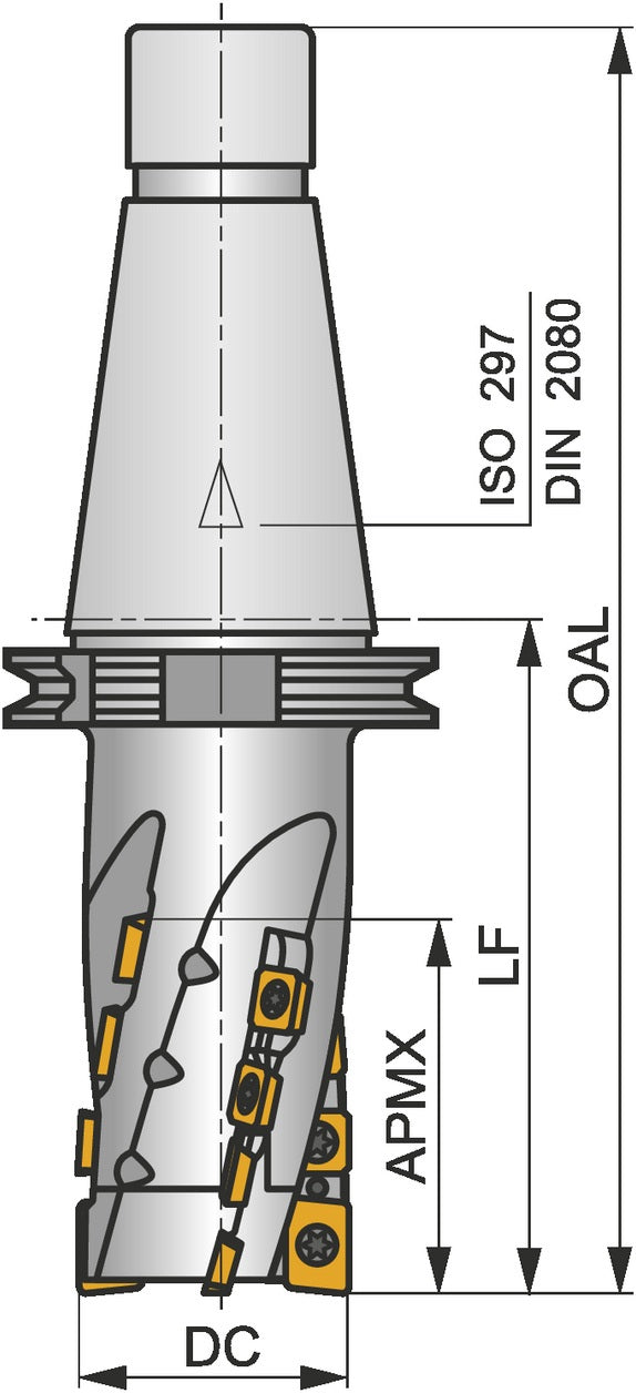 PRAMET Walzenstirnfräser ISO 50J4R124X50-SSAP55+21, Schneid-D. 50 mm, Rechtslauf, für tiefes Schulter- und Nutfräsen