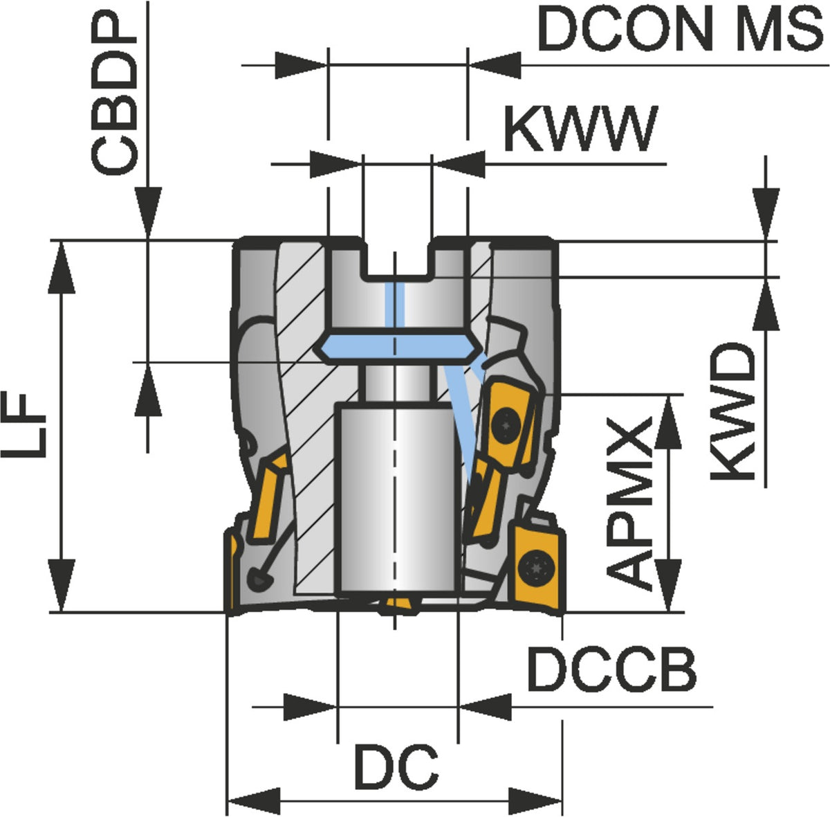 PRAMET Walzenstirnfräser ISO 100T05R-S90AD16E80-C, D.40mm, Rechtslauf, Schneid-D.100mm
