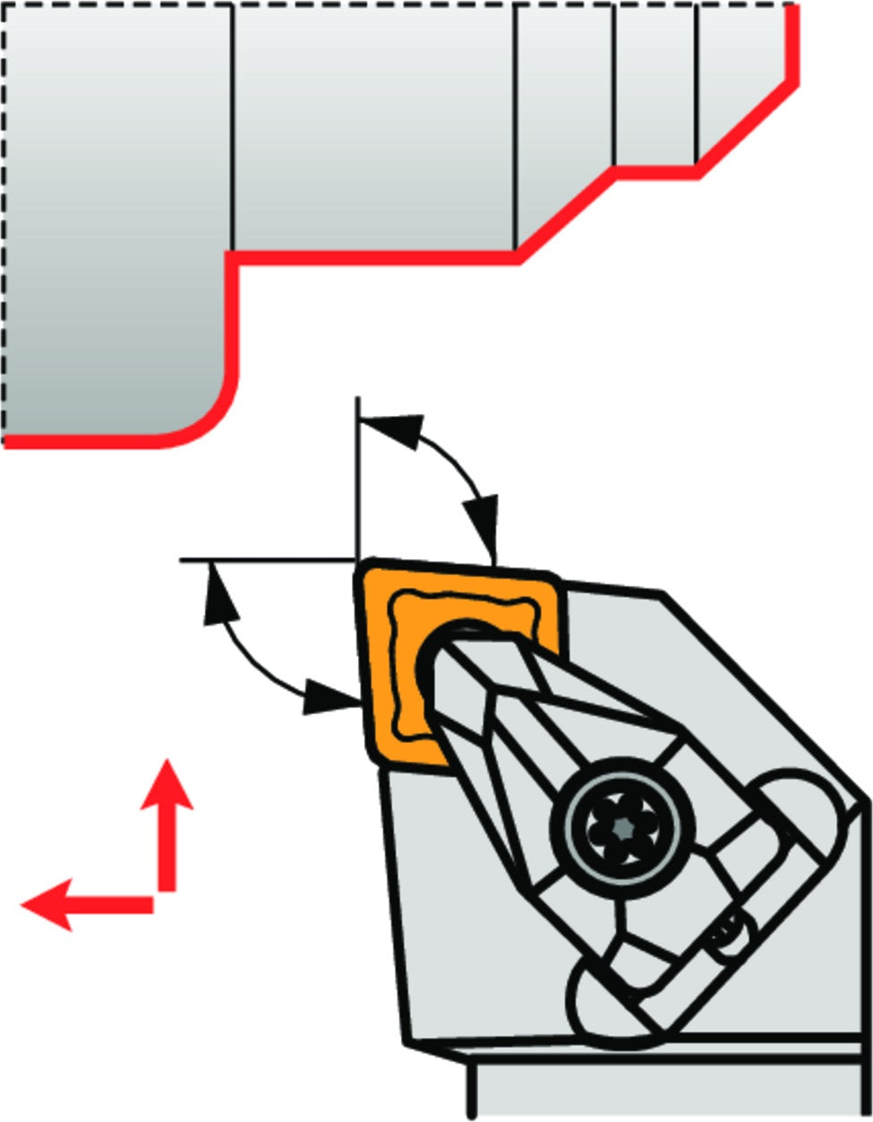 PRAMET Drehwerkzeughalter ISO DCLNL 2020 K 12 – Linkslauf, 125 mm Funktionslänge für 80° Rhombus-Wendeplatten