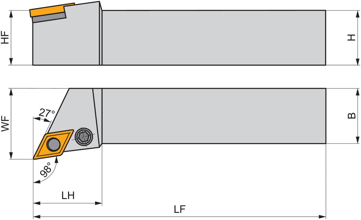 PRAMET Drehwerkzeughalter ISO PDXNL 2020 K 15 Linkslauf – 20 x 20 mm, 125 mm Länge