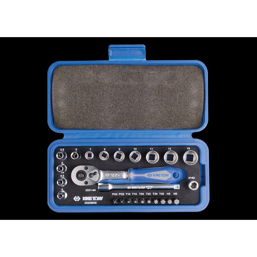 KING TONY Profi-Werkzeuge - Umschaltratsche und 1/4" Bit - 25 tlg. 2525MRE