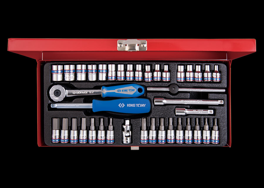 KING TONY Profi-Werkzeuge - 1/4" Steckschlüssel-Set, metrisch, mit Zubehör - 39 tlg. 2539MR01