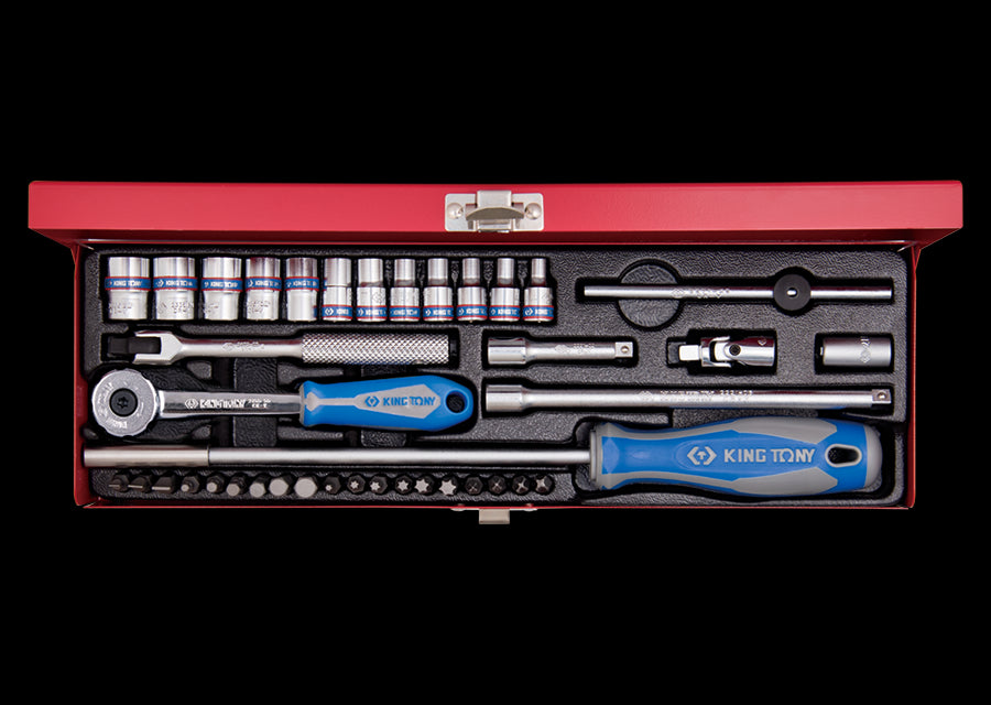KING TONY Profi-Werkzeuge - 1/4" Steckschlüssel-Set, metrisch, mit Zubehör - 39 tlg. 2540MR02