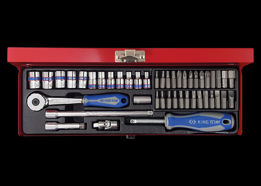 KING TONY Profi-Werkzeuge - 1/4" Steckschlüssel-Set, metrisch, mit Zubehör - 45 tlg. 2545MR10