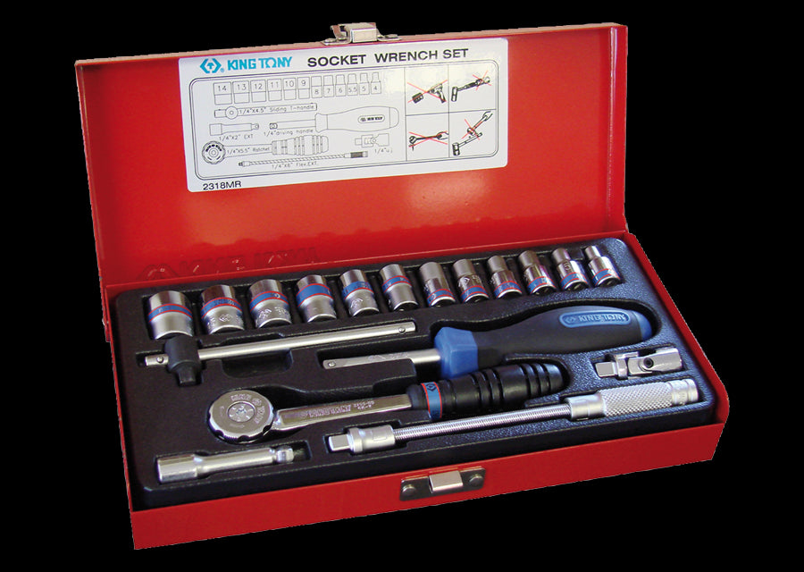 KING TONY Profi-Werkzeuge - 1/4" Steckschlüssel-Set, metrisch, mit Zubehör - 18 tlg. 2318MR