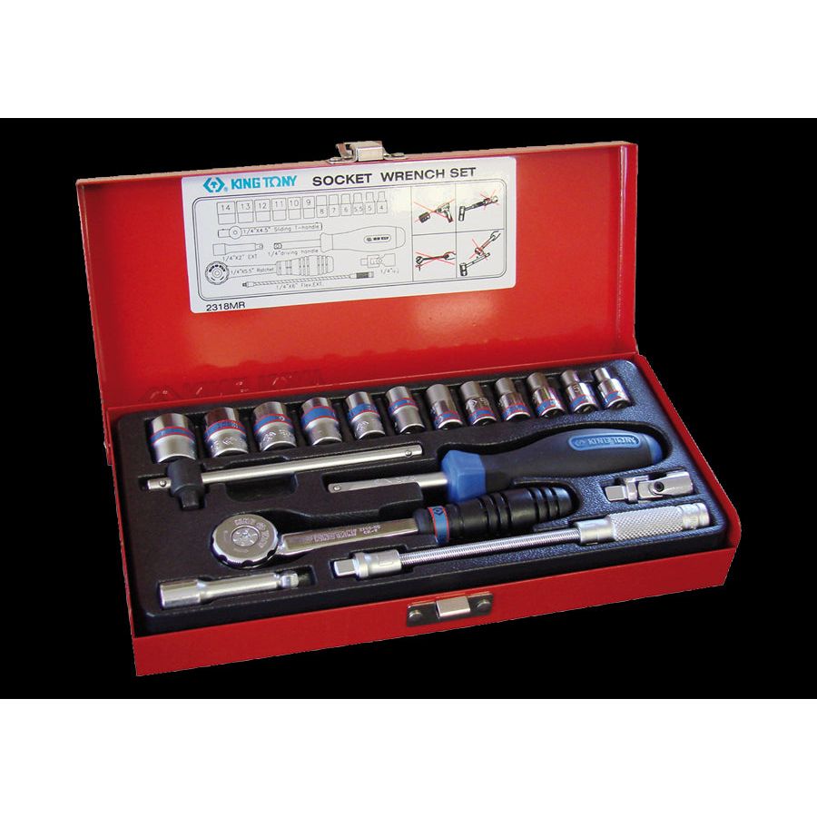 KING TONY Profi-Werkzeuge - 1/4" Steckschlüssel-Set, metrisch, mit Zubehör - 18 tlg. 2318MR