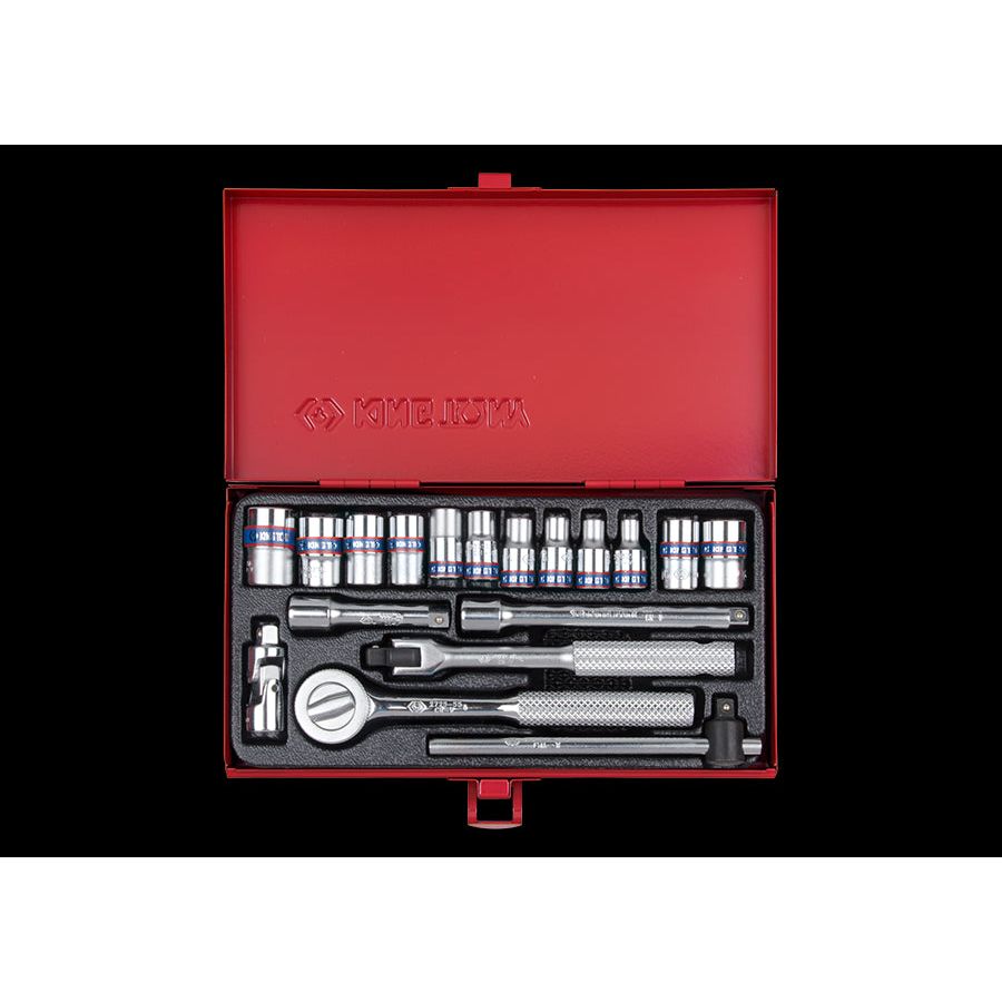 KING TONY Profi-Werkzeuge - 1/4" Steckschlüsseleinsatz-Set, metrisch, mit Zubehör - 18 tlg. 2518MR01