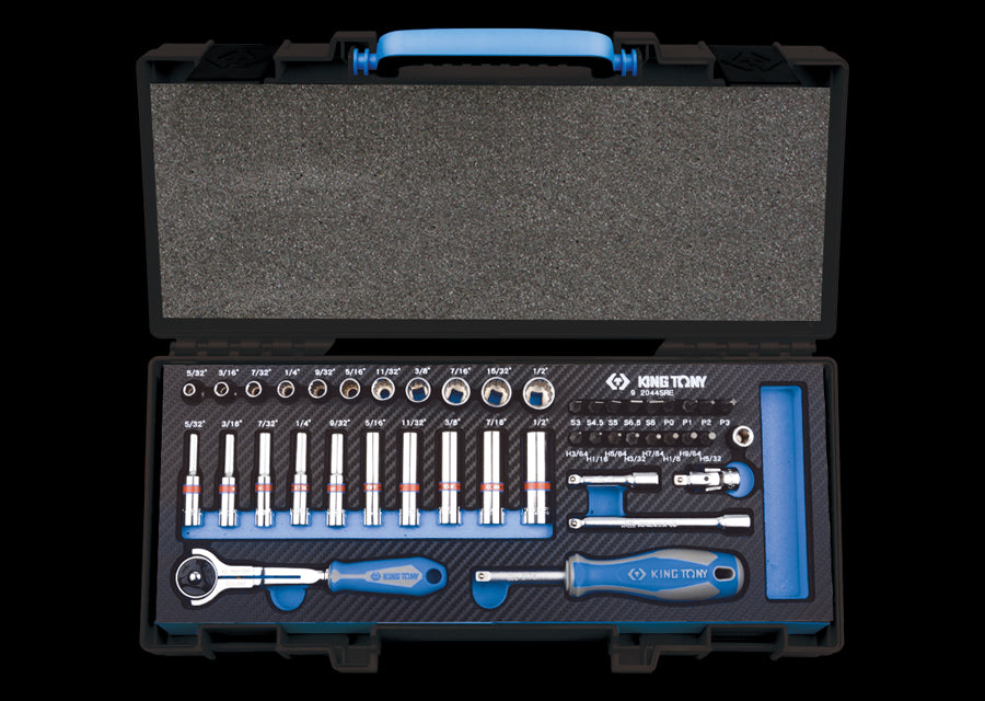 KING TONY Profi-Werkzeuge - 1/4" Steckschlüssel-Set, Zoll, mit Zubehör - 44 tlg. 2044SRE