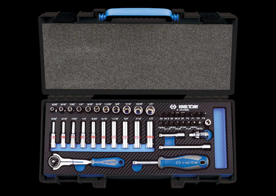 KING TONY Profi-Werkzeuge - 1/4" 6-Kant Steckschlüssel-Set, Zoll, mit Zubehör - 44 tlg. 2544SRE