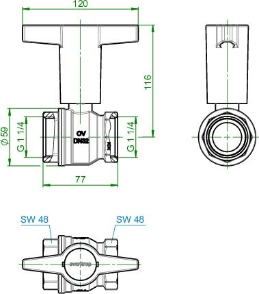 OVENTROP Optibal Knebelgriff-Kugelhahn PN 16 Messing DN 10 (3/8 Zoll) – Volldurchgang, vernickelt