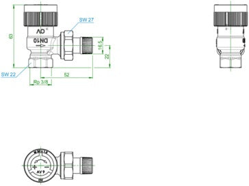 Oventrop Thermostatventil AV 9 M 30x1,5, PN 10, Eck DN 10 – voreinstellbar