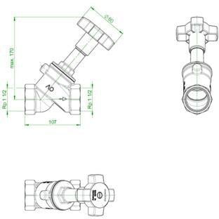 Oventrop Schrägsitzventil RG mit PTFE-Dichtung, DN 15, PN 25, ohne Entleerung