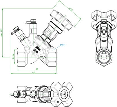Oventrop Hydrocontrol VTR Strangregulierventil PN 25 DN 10 Rotguss mit 2 Messventilen
