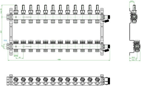 Oventrop Multidis SF Edelstahl-Verteiler 2 Kreise mit Durchfluss-, Mess- und Reguliereinsätzen