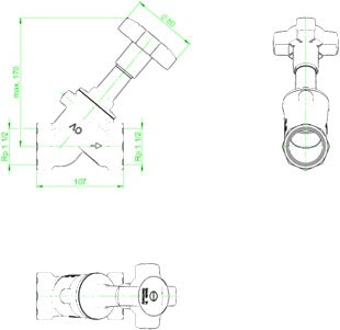 Oventrop Schrägsitzventil RG mit PTFE-Dichtung, DN 15, PN 25, ohne Entleerung