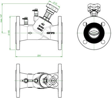 OVENTROP Hydrocontrol VFC Strangregulierventil PN 16 DN 20 Flansch – Grauguss, mit Messventilen