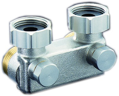 OVENTROP Umlenkstück mit Absperrung Eckform 50 mm G 3/4 ÜM x G 3/4 Eurokonus Messing vernickelt