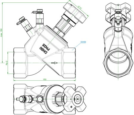 Oventrop Hydrocontrol VTR Strangregulierventil PN 25 DN 10 Rotguss mit 2 Messventilen