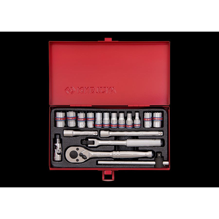 KING TONY Profi-Werkzeuge - 1/4" Steckschlüssel-Set, Zoll, mit Zubehör - 18 tlg. 2519SR