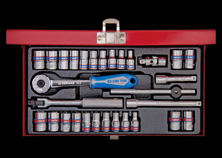 KING TONY Profi-Werkzeuge - 1/4" Steckschlüssel-Set, metrisch, mit Zubehör, Thermoform - 30 tlg. 2530CR02