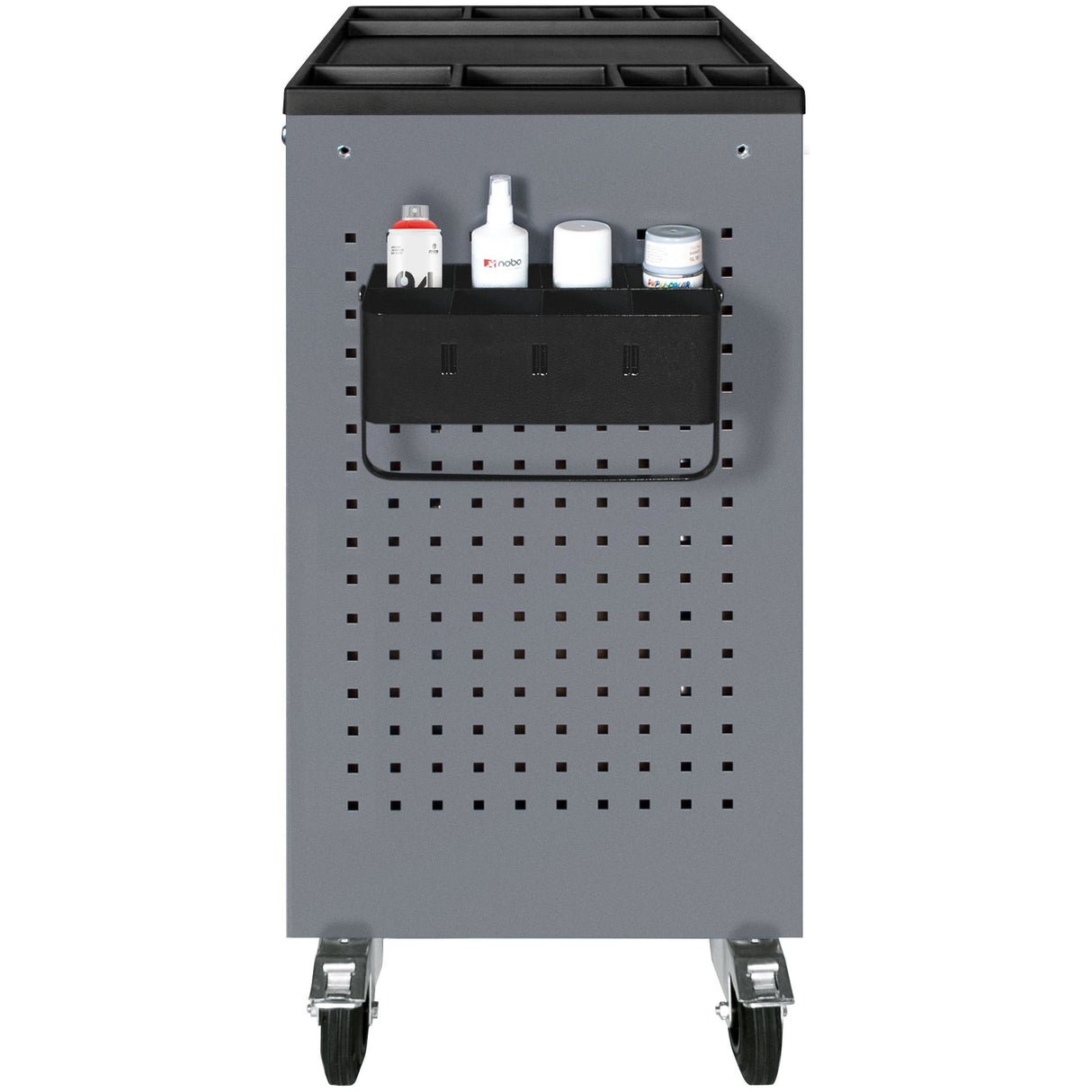 Kraftwerk Ablagefach mit Griff für 8 Dosen für Vierkantlochwand, H 100 x B 300 x T 160 mm