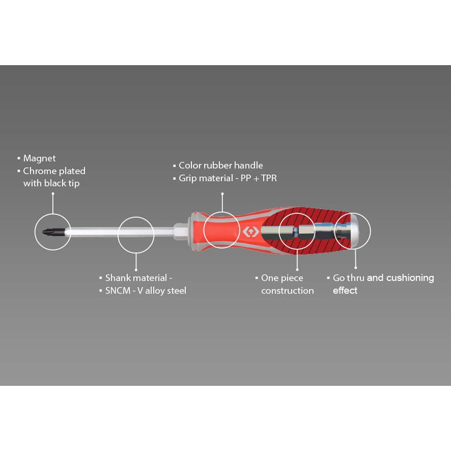 KING TONY Profi-Werkzeuge - Kreuzschlitz-Schraubendreher, 4-Kant Schaft - PH 2 BLI14610204R