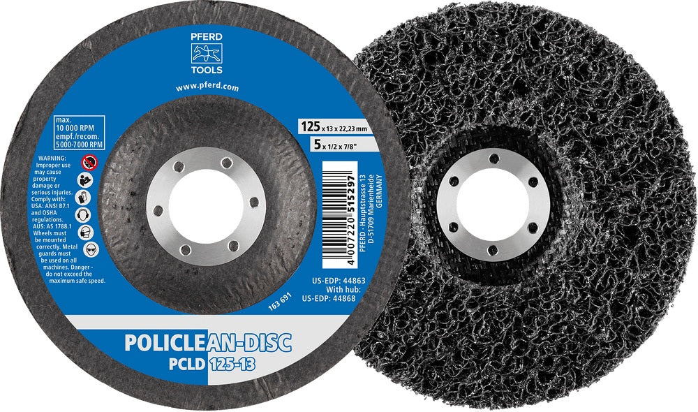 PFERD POLICLEAN Grobreinigungsscheibe Ø115x13 mm, Bohrung 22,23 mm – für Edelstahl, Stahl, ALU