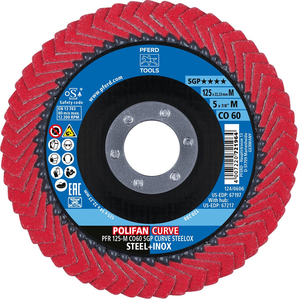 PFERD POLIFAN CO SGP CURVE STEELOX Fächerscheibe Ø125 mm K60 für INOX/Stahl