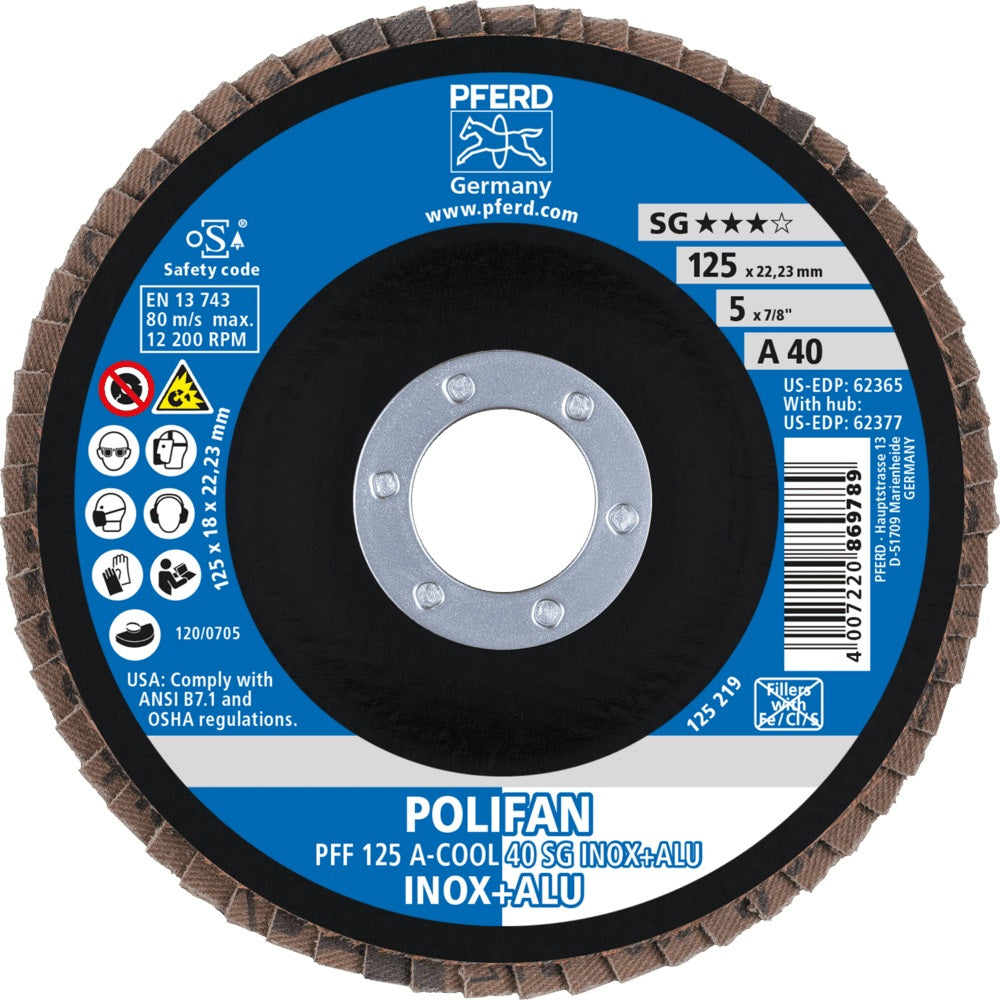 PFERD POLIFAN A-COOL SG INOX+ALU Fächerscheibe Ø125 mm K40 konisch